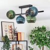 Koyoto ceiling light, globe light blue, green, coppery, 5-light sources