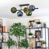 Koyoto ceiling light, globe light blue, gold, green, 5-light sources