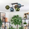Koyoto ceiling light, globe light blue, gold, green, 5-light sources