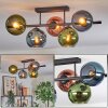 Koyoto ceiling light, globe light blue, green, coppery, 5-light sources