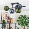 Koyoto ceiling light, globe light blue, green, coppery, 5-light sources