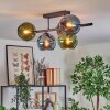 Koyoto ceiling light, globe light blue, green, coppery, 5-light sources