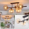 Koyoto ceiling light, globe light Amber, clear, 5-light sources