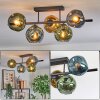 Ripoll ceiling light, globe light blue, gold, green, 5-light sources