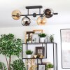 Koyoto ceiling light, globe light Amber, chrome, clear, Smoke-coloured, 5-light sources