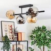 Koyoto ceiling light, globe light Amber, chrome, clear, Smoke-coloured, 5-light sources