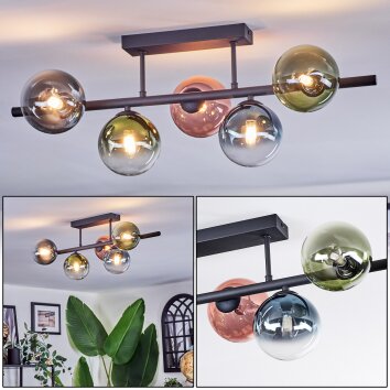 Chehalis ceiling light, globe light blue, green, clear, coppery, 5-light sources