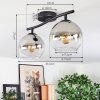 Koyoto ceiling light, globe light chrome, clear, Smoke-coloured, 2-light sources