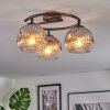 Ripoll ceiling light, globe light chrome, clear, Smoke-coloured, 3-light sources