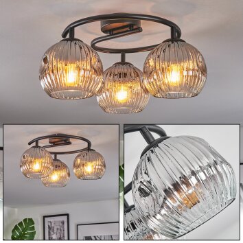 Ripoll ceiling light, globe light chrome, clear, Smoke-coloured, 3-light sources