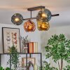 Ripoll ceiling light, globe light blue, gold, green, coppery, 5-light sources
