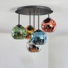 Ripoll ceiling light, globe light blue, chrome, gold, green, coppery, Smoke-coloured, 5-light sources