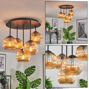 Ripoll ceiling light, globe light Amber, 5-light sources