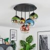 Koyoto ceiling light, globe light blue, gold, green, clear, coppery, 5-light sources