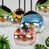 Koyoto ceiling light, globe light blue, gold, green, clear, coppery, 5-light sources