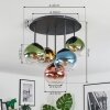 Koyoto ceiling light, globe light blue, gold, green, clear, coppery, 5-light sources