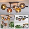 Koyoto ceiling light, globe light blue, chrome, gold, green, clear, coppery, Smoke-coloured, 5-light sources