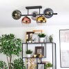 Koyoto ceiling light, globe light blue, chrome, gold, green, clear, coppery, Smoke-coloured, 5-light sources
