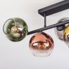 Koyoto ceiling light, globe light blue, chrome, gold, green, clear, coppery, Smoke-coloured, 5-light sources
