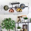 Koyoto ceiling light, globe light blue, chrome, gold, green, clear, coppery, Smoke-coloured, 5-light sources