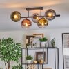 Koyoto ceiling light, globe light blue, chrome, gold, green, clear, coppery, Smoke-coloured, 5-light sources