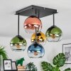Koyoto ceiling light, globe light 37 cm blue, gold, green, clear, coppery, 5-light sources