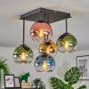 Koyoto ceiling light, globe light 37 cm blue, gold, green, clear, coppery, 5-light sources