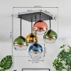 Koyoto ceiling light, globe light 37 cm blue, gold, green, clear, coppery, 5-light sources