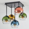 Koyoto ceiling light, globe light 37 cm blue, gold, green, clear, coppery, 5-light sources