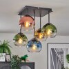 Koyoto ceiling light, globe light 37 cm blue, gold, green, clear, coppery, 5-light sources