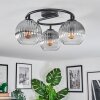 Koyoto ceiling light, globe light 37 cm clear, Smoke-coloured, 3-light sources