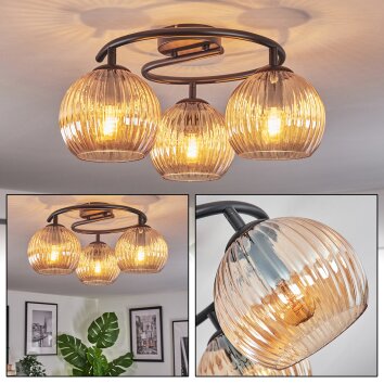 Koyoto ceiling light, globe light 37 cm Amber, 3-light sources