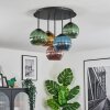 Koyoto ceiling light, globe light blue, gold, green, coppery, 5-light sources