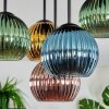 Koyoto ceiling light, globe light blue, gold, green, coppery, 5-light sources