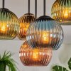 Koyoto ceiling light, globe light blue, gold, green, coppery, 5-light sources