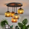 Koyoto ceiling light, globe light blue, gold, green, coppery, 5-light sources