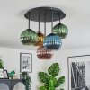 Koyoto ceiling light, globe light blue, gold, green, coppery, 5-light sources