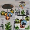 Koyoto ceiling light, globe light blue, gold, green, coppery, 5-light sources