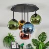 Koyoto ceiling light, globe light blue, gold, green, coppery, 5-light sources