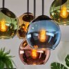 Koyoto ceiling light, globe light blue, gold, green, coppery, 5-light sources