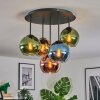 Koyoto ceiling light, globe light blue, gold, green, coppery, 5-light sources