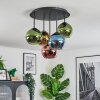 Koyoto ceiling light, globe light blue, gold, green, coppery, 5-light sources