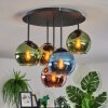 Koyoto ceiling light, globe light blue, gold, green, coppery, 5-light sources