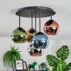 Koyoto ceiling light, globe light 45 cm blue, chrome, gold, green, coppery, Smoke-coloured, 5-light sources
