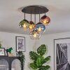 Koyoto ceiling light, globe light blue, gold, green, clear, coppery, Smoke-coloured, 5-light sources