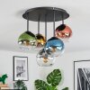 Koyoto ceiling light, globe light blue, gold, green, clear, coppery, Smoke-coloured, 5-light sources