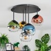 Koyoto ceiling light, globe light blue, gold, green, clear, coppery, Smoke-coloured, 5-light sources