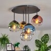 Koyoto ceiling light, globe light blue, gold, green, clear, coppery, Smoke-coloured, 5-light sources