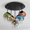 Koyoto ceiling light, globe light blue, gold, green, clear, coppery, Smoke-coloured, 5-light sources