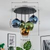Koyoto ceiling light, globe light 45 cm blue, gold, green, 5-light sources